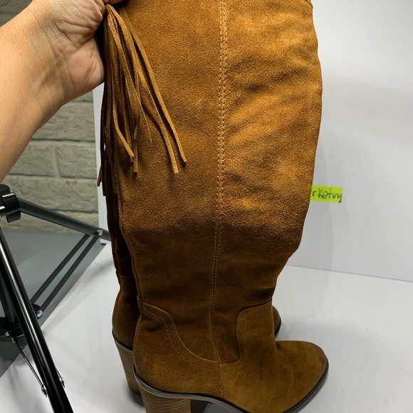 Franco Sarto Elnora Tall Suede Over The Knee Boots Brown Boho Fringe Size 7.5 M - Picture 11 of 15